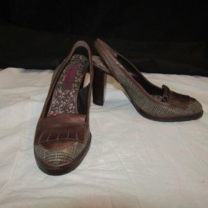 KENZO Brown Plaid Woven Slingback Pumps